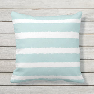 Striped Mint Turquoise Blue White Stripe Nautical Outdoor Pillow
