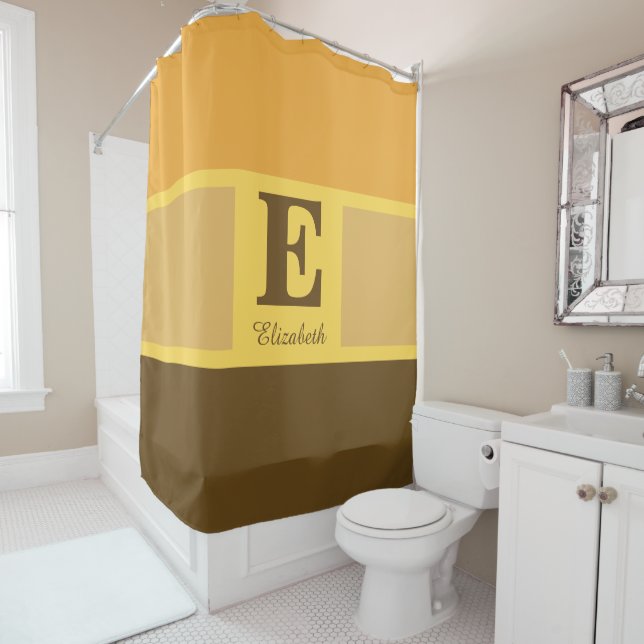 Striped Modern Elegant Yellow Brown Monogram (In Situ)