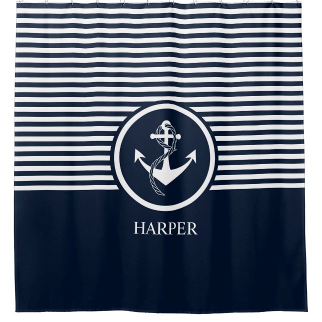 Striped, Modern, Nautical, Elegant, Monogram, (Front)