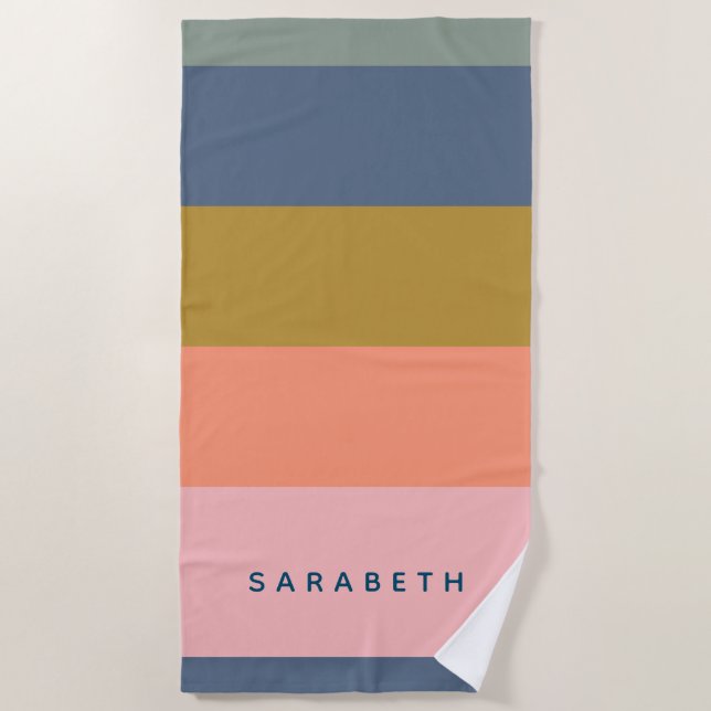 Striped Modern Simple Multicolored Personalized Beach Towel (Front)