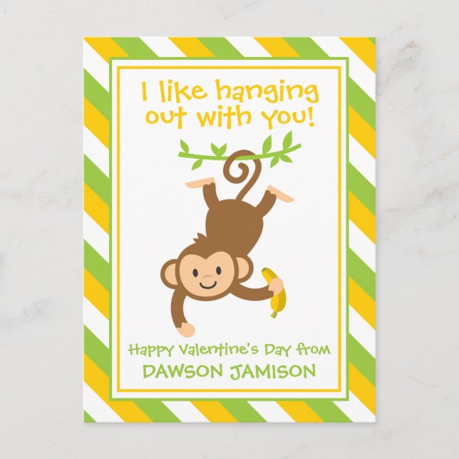 Striped Monkey Personalized Valentine's Cards (Front)