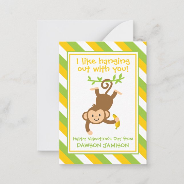Striped Monkey Valentine's Classroom Cards (Front)