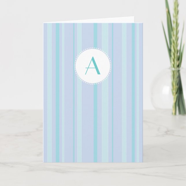 Striped Monogram - Blue & Lilac Note Card (Front)