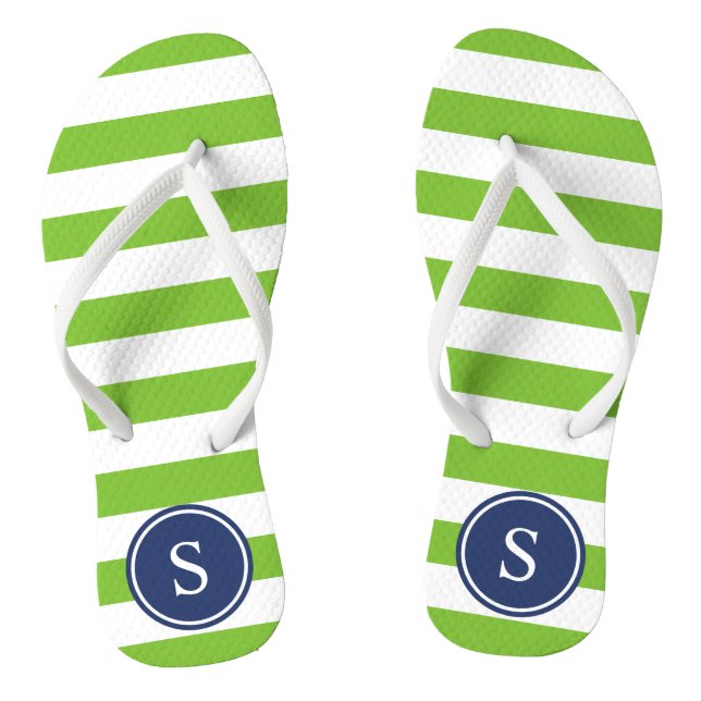 Striped Monogram in Navy & Lime Flip Flops (Footbed)