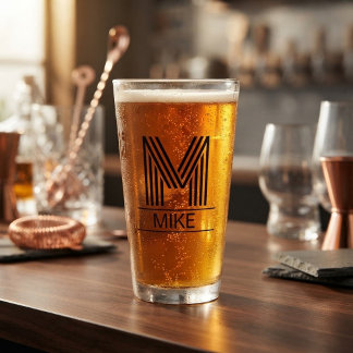 Striped Monogram Initial & Name Beer Pint Glass