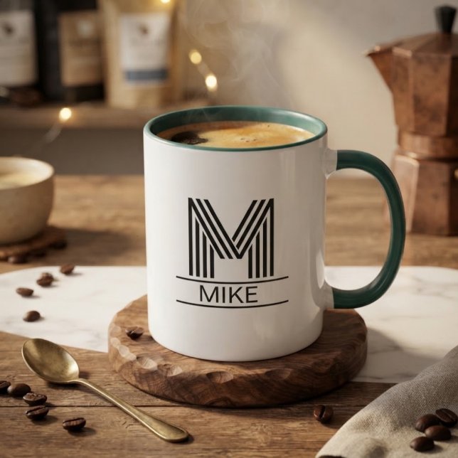 Striped Monogram Initial & Name Two-Tone  Mug (Creator Uploaded)