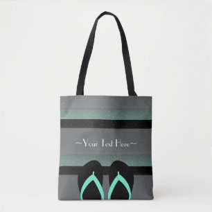 Striped Monogram Sea Mint Green Full Print Tote Bag