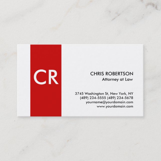 Striped Monogram White Red Standard Business Card (Front)