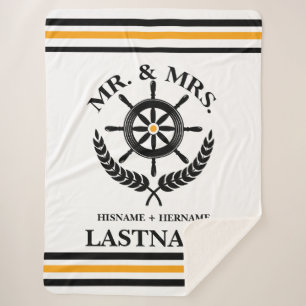 Striped Mr and Mrs Anchor Family Name Sherpa Blanket