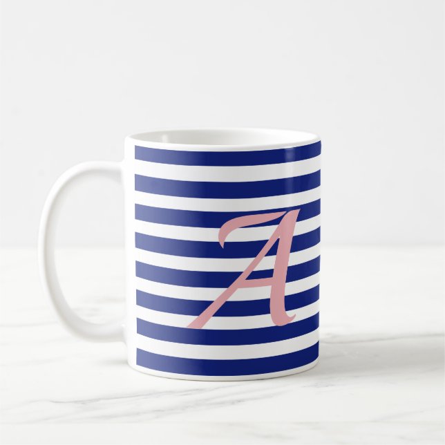 Striped Mug Blue White Customizable Personalize (Left)