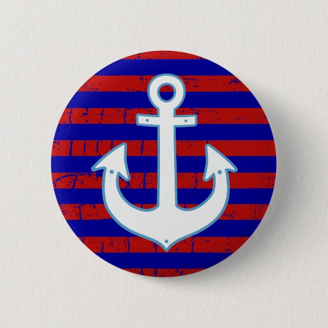 striped nautical sailor anchor 2 inch round button (Front)