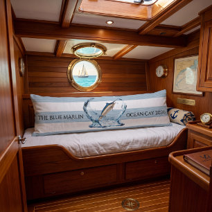 Striped Navy Blue Marlin Nautical Sailing Body Pillow