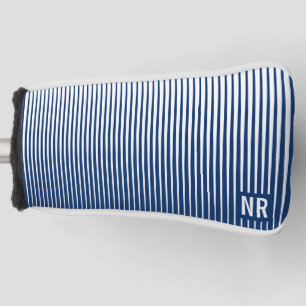   Striped Navy Blue & White Modern Abstract Custom Golf Head Cover