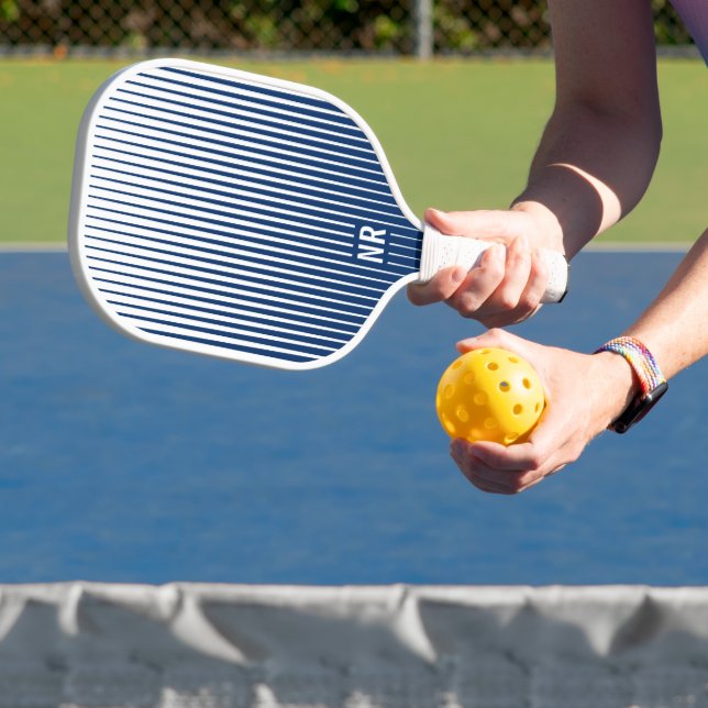   Striped Navy Blue & White Modern Abstract Custom Pickleball Paddle (Insitu)