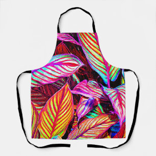 Striped Neon Leaves Design Apron