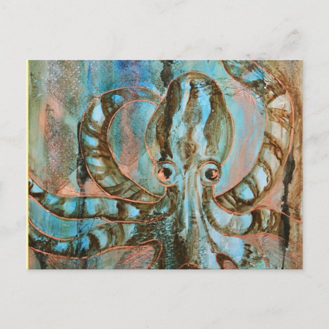 Striped Octopus Sea Creature Art Postcard (Front)