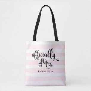Striped Officially Mrs   New Bride Personalized Tote Bag