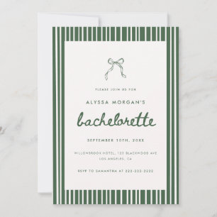 Striped Olive Green Coquette Bow Bachelorette Invitation