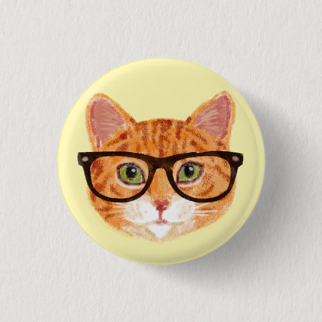 Striped Orange Hipster Cat Wearing Glasses 1 Inch Round Button (Front)