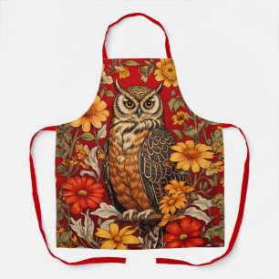 Striped Owl And Zinnia Flowers Apron