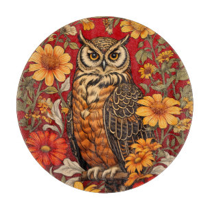 Striped Owl And Zinnia Flowers Cutting Board