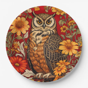 Striped Owl And Zinnia Flowers Paper Plate