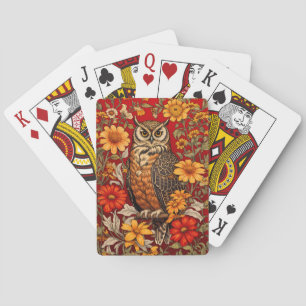 Striped Owl And Zinnia Flowers Playing Cards