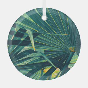 Striped Palm Leaf Toned Texture Glass Ornament
