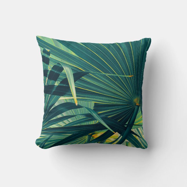 Striped Palm Leaf Toned Texture Throw Pillow (Front)