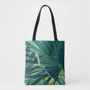Striped Palm Leaf Toned Texture Tote Bag
