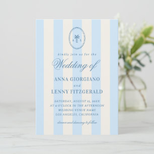 Striped Palm Tree Monogram Classy Beach Wedding Invitation