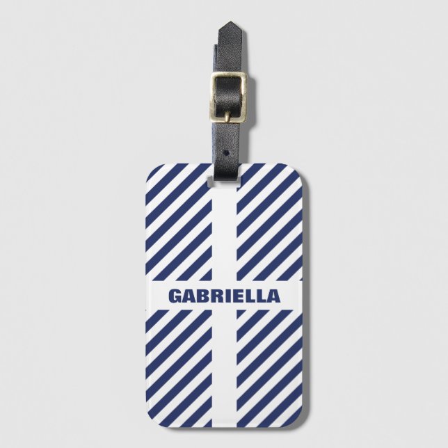 Striped Pattern And Name Luggage Tag (Front Vertical)