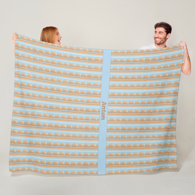 Striped pattern blue brown gray fleece blanket (In Situ)