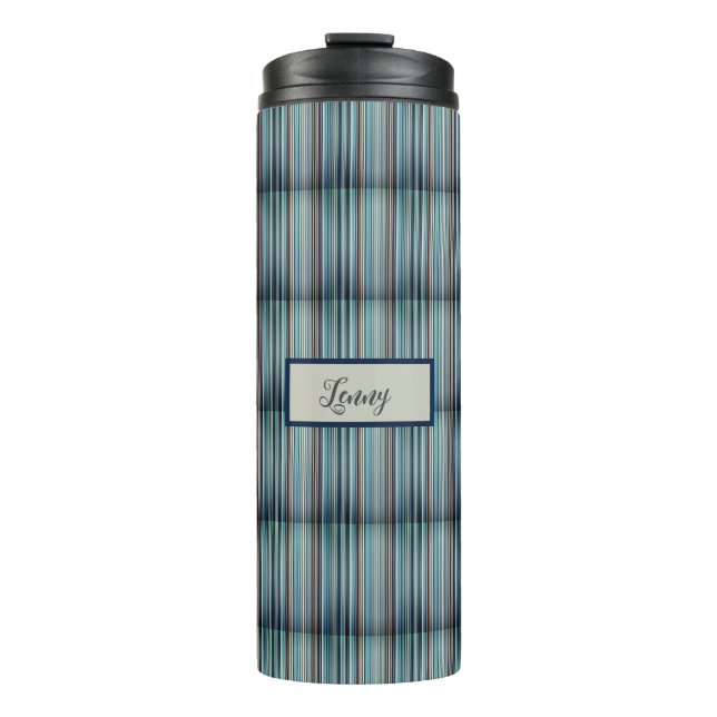 Striped pattern blue gray thermal tumbler (Front)