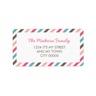 Striped Pattern Blue Pink Brown Diagonal Stripes Label