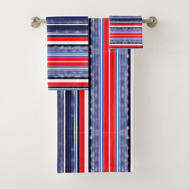 Striped pattern, blue, Red and white  Coffee Mug Bath Towel Set (Insitu)