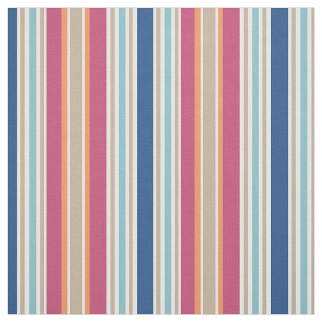 Striped Pattern Fabric | Tan  Pink Blue Stripes (Swatch)