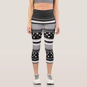 Striped pattern horizontal with stars capri leggings