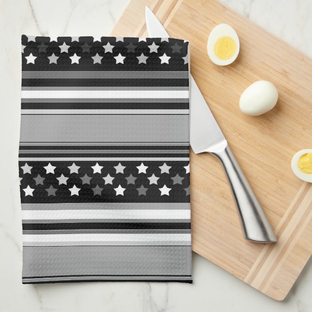 Striped pattern horizontal with stars kitchen towel (Quarter Fold)