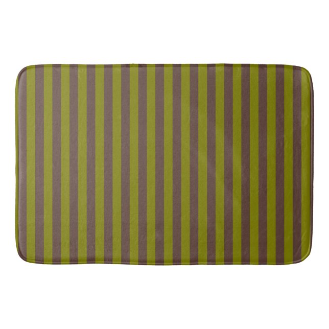 Striped pattern in chocolate brown and olive green bath mat (Front)