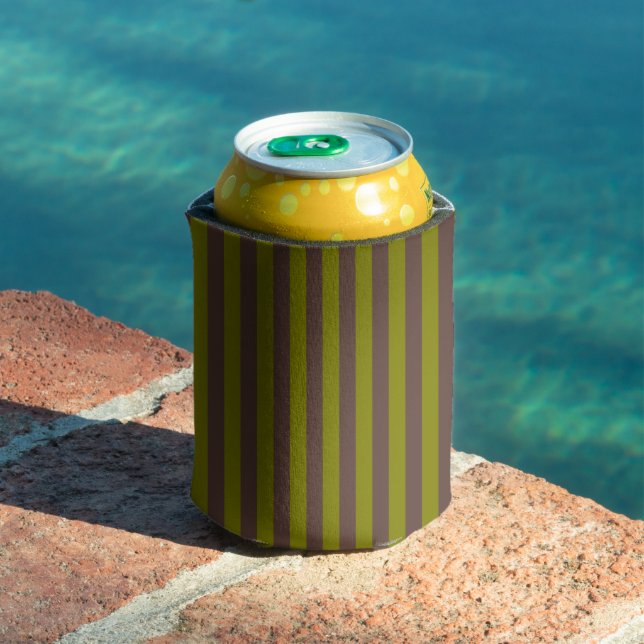 Striped pattern in chocolate brown and olive green can cooler (In Situ Pool)