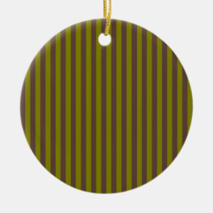 Striped pattern in chocolate brown and olive green ceramic ornament