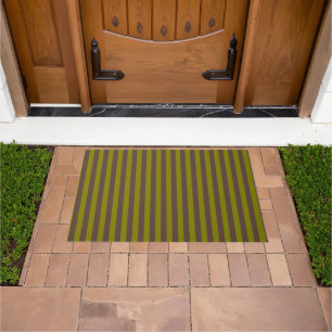 Striped pattern in chocolate brown and olive green doormat