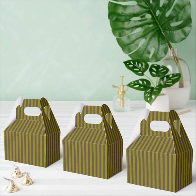 Striped pattern in chocolate brown and olive green favor box (Multiple)