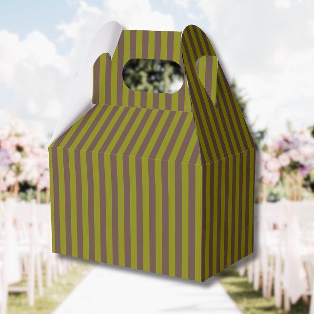 Striped pattern in chocolate brown and olive green favor box (Creator Uploaded)