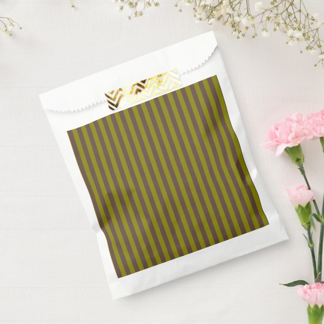 Striped pattern in chocolate brown and olive green favour bag (Sealed)