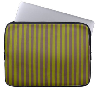 Striped pattern in chocolate brown and olive green laptop sleeve