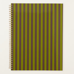 Striped pattern in chocolate brown and olive green planner