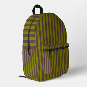 Striped pattern in chocolate brown and olive green printed backpack
