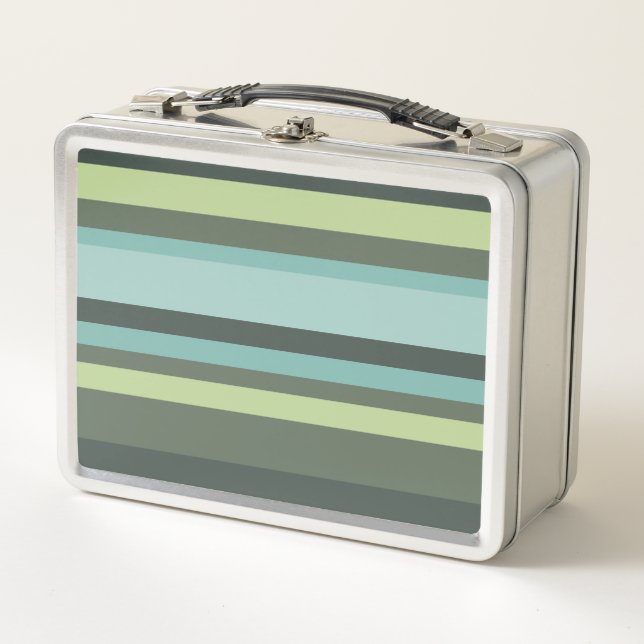 Striped Pattern in Cool Greens and Blues Metal Lunch Box (Front)